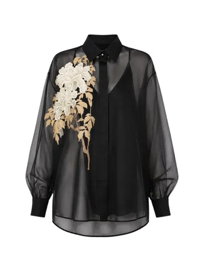 Max Mara Floral-embroidery Silk Shirt In Animal Print
