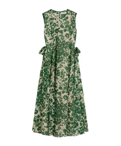 Max Mara Printed Ramie Canvas Dress In Green