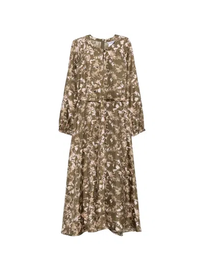 Max Mara Floral-print Belted Midi Dress In Green