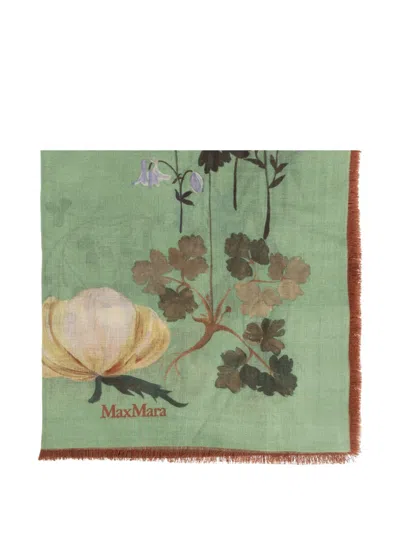 Max Mara Floral-print Frayed Scarf In Green