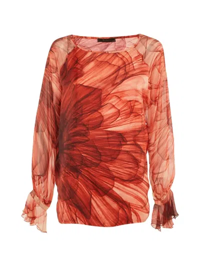 Pre-owned Max Mara Floral-print Silk Blouse In Red