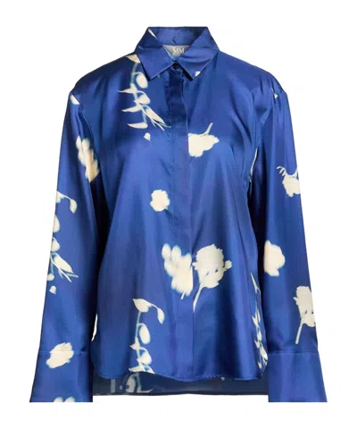 Max Mara Floral-print Silk Shirts In Blue