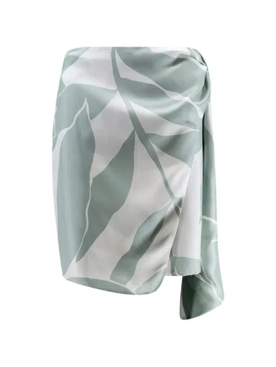 Max Mara Wrap Skirt Draped Detail Leaf Print In Blue
