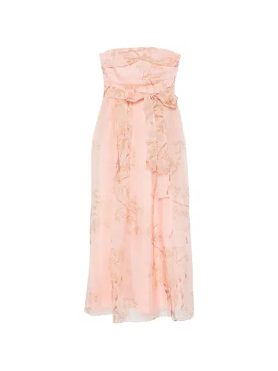 Max Mara Floral-print Strapless Dress In Pink