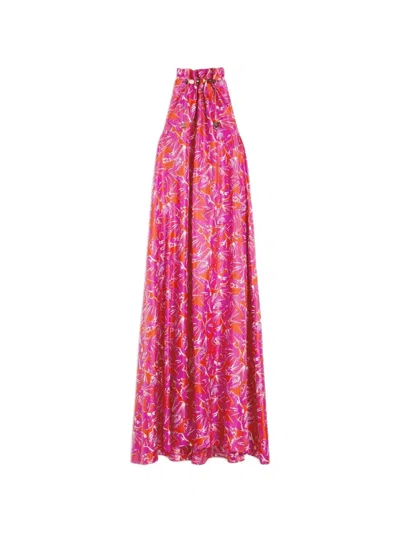 Max Mara Floral-print Twill Silk Maxi Dress In Pink