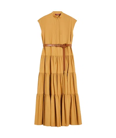 Max Mara Flounced Cotton Shirt Dress In Brown