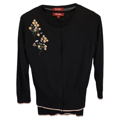Max Mara Flower Embroidered Cardigan With Knit Top Set In Black Wool