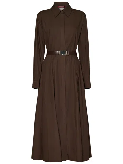 Max Mara Flowing Brown Cotton Poplin Midi Dress