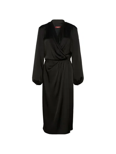 Max Mara Flowing Envers Satin Midi Dress In Black