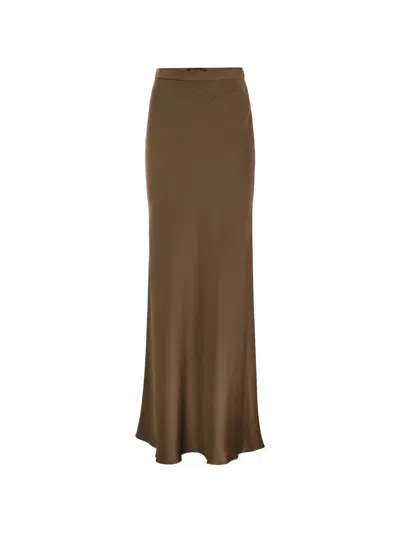 Max Mara Studio Rimini Flowing Skirt In Envers Satin In Brown
