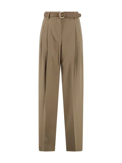 Max Mara Flowing Trousers In Pure Wool In Brown