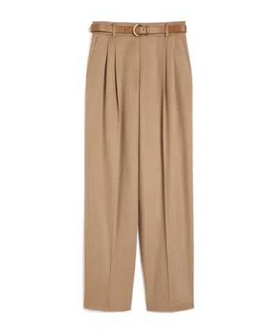 Max Mara Flowing Wool Trousers In Brown