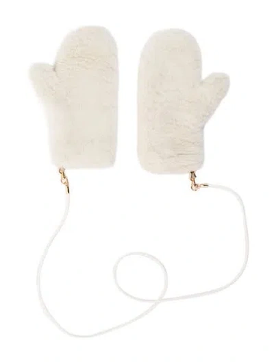 Pre-owned Max Mara Fluffy Shearling Mittens In White