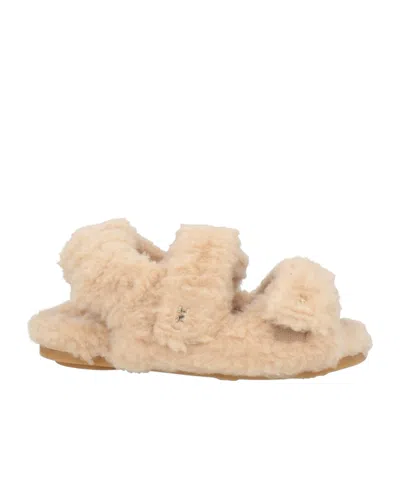Max Mara Fluffy Slippers In Neutral