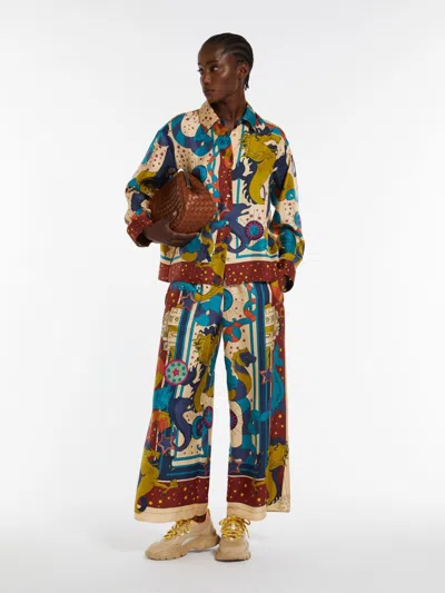 Max Mara Fluid Printed Silk Trousers In Antique Rose