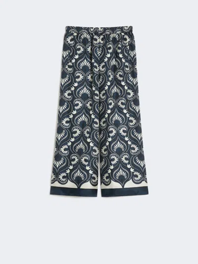 Max Mara Fluid Printed Silk Trousers In Blue