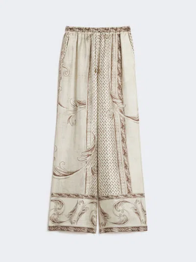 Max Mara Fluid Printed Silk Trousers In White