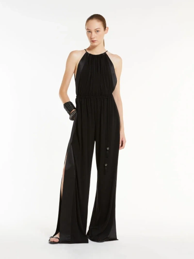 Max Mara Ubi Silk Satin-trimmed Jersey Jumpsuit In Black