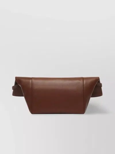 Max Mara Folded Leather Clutch Bag With Shoulder Strap In Brown