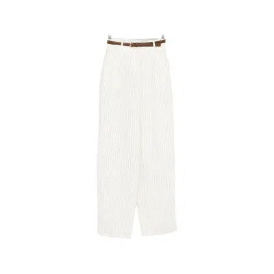 Max Mara Fonte Striped Belt Trousers In Neutral