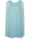 Max Mara Women Mini Light Blue Dress With Drawstring In Silk Chiffon Woman In Blue