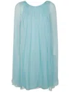 Max Mara Women Mini Light Blue Dress With Drawstring In Silk Chiffon Woman In Blue