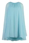 Max Mara Women Mini Light Blue Dress With Drawstring In Silk Chiffon Woman