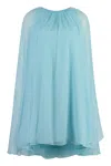 Max Mara Women Mini Light Blue Dress With Drawstring In Silk Chiffon Woman In Light Blue