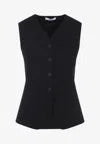 Max Mara Tailored Black Waistcoat With Deep V-neckline And Button Detail In Black