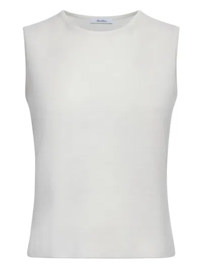 Max Mara Fosco Crew Neck Sleeveless Top In White