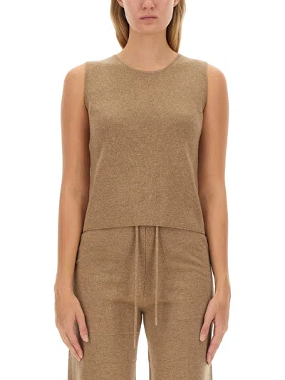 Max Mara Crewneck Sleeveless Top In Brown