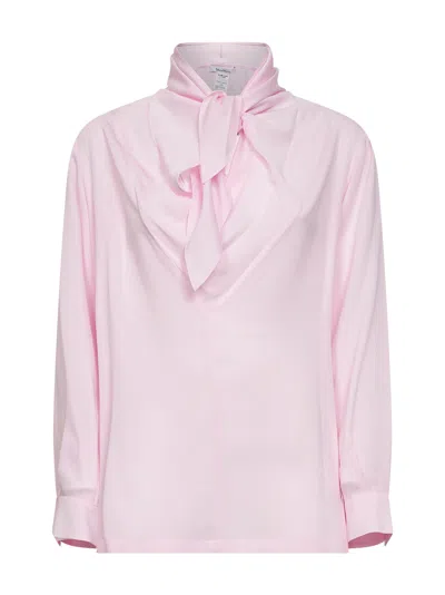 Max Mara Foulard Collar Silk Charmeuse Blouse In Pink