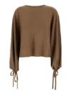 Max Mara 'frais' Brown Crewneck Sweater With Cuffs With Ties In Wool Woman