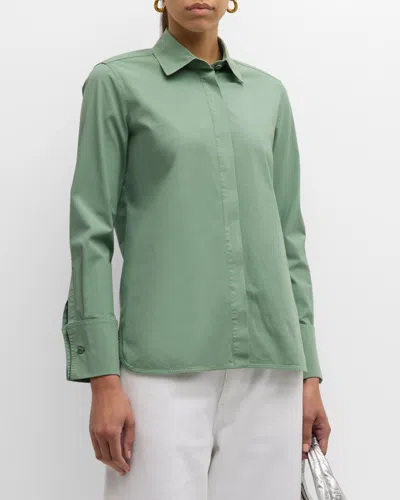 Max Mara Francia Stretch Cotton Button-up Shirt In Sage Green