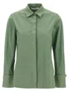 Max Mara French Collared Shirt With Back Yoke And Pleat In Green