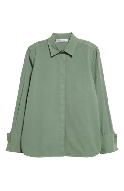 Max Mara Francia Stretch Cotton Button-up Shirt In Sage Green