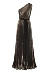 Max Mara Franz One-shoulder Pleated Belted Dress In Bronze