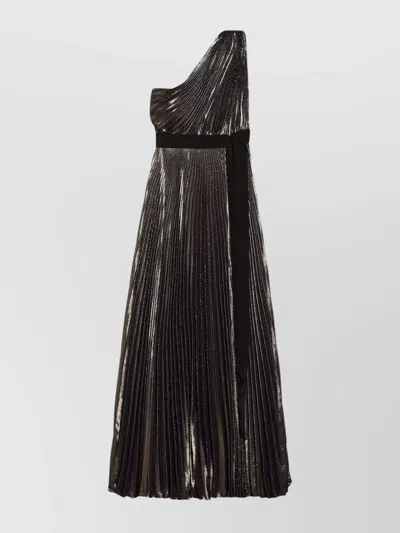 Max Mara Franz One-shoulder Pleated Belted Dress In Silver