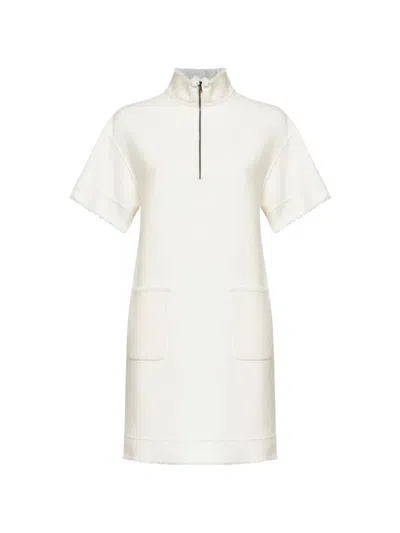 Max Mara Frayed-edge Quarter-zip Mini Dress In Neutrals