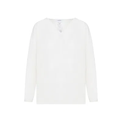 Max Mara Freccia V-neck White Cashmere Sweater