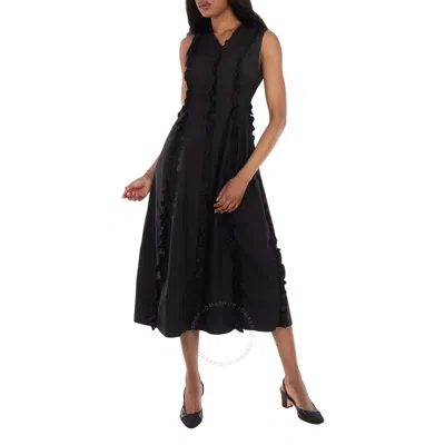 Max Mara Frills Sleeveless Midi Poplin Dress In Black