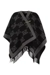 Max Mara Frine Poncho In Black Jacquard Virgin Wool In Black