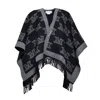 Max Mara Frine Poncho In Black Jacquard Virgin Wool