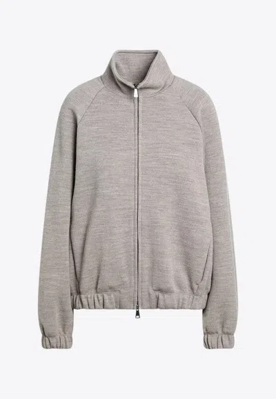 Max Mara Frine Wool-blend Zip-up Sweatshirt In Gray