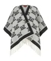 Max Mara Embroidered Wool Frinestd Cape In Gray