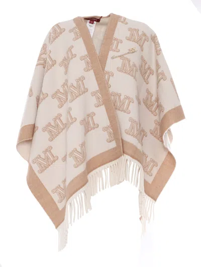MAX MARA FRINESTD VANILLA CAPE-WRAP-PONCHO