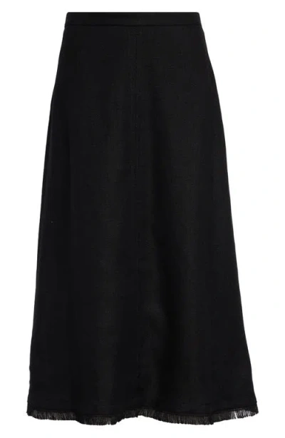 Max Mara Fringe Stretch Linen & Cotton Basket Weave A-line Skirt In Black