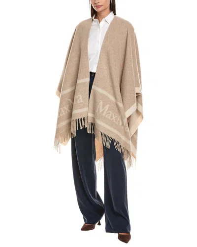 Max Mara Fringe Wool Poncho In Brown