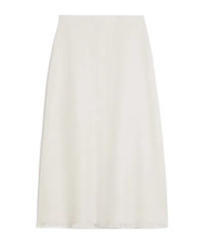 Max Mara Fringed A-line Midi Skirt In White