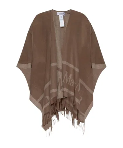 Max Mara Fringed Cape In Brown